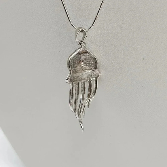 Sterling Silver Jellyfish Pendant Necklace Blue Larimar Fire Opal 18in - Picture 3 of 8